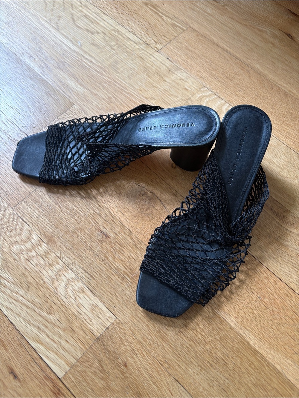 Veronica Beard Black Woven Mesh Slide Mules